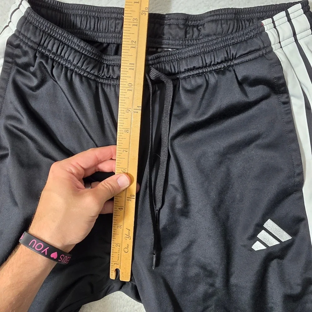 Adidas Track Pants Mens L Black White 3-Stripe Aeroready Tapered Joggers 32/30